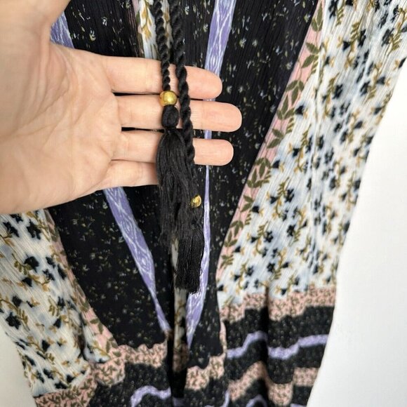 Steve Madden Tassel Tie Front Kimono Duster Floral Patchwork OS Boho Hippie - Picture 6 of 11